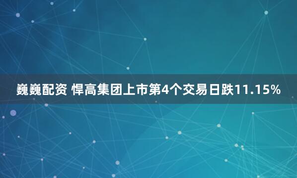 巍巍配资 悍高集团上市第4个交易日跌11.15%