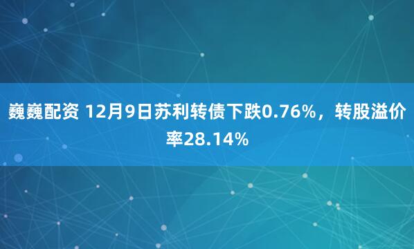 巍巍配资 12月9日苏利转债下跌0.76%,转股溢价率28.14%